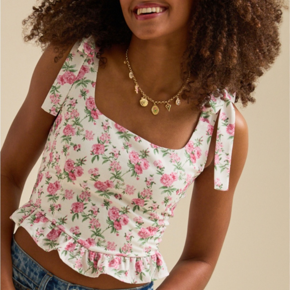 Altar d”State Floral Ivory and Pink Corset Top size Large Nwt
